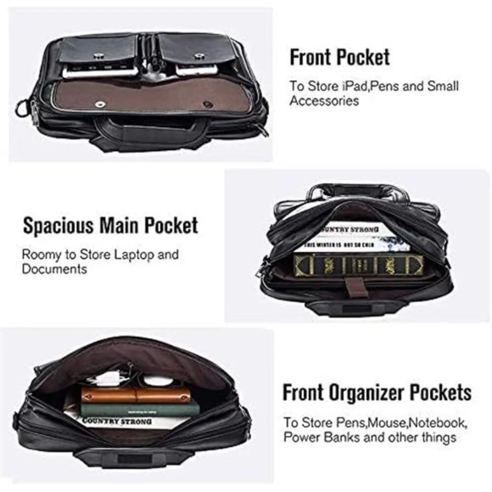 Men's Business Travel Briefcase Leather Handmade Messenger Bags